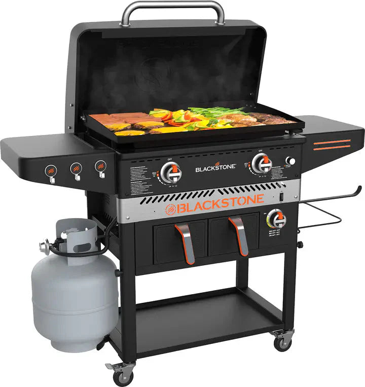 Blackstone 1962 Air Fryer Combo & Two Burners Stainless Steel Gas Hood, Wheels, Two Side Shelf – Heavy Duty Outdoor Griddle Station for Backyard, Patio, 28 inch Black - image 1
