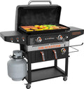 Blackstone 1962 Air Fryer Combo & Two Burners Stainless Steel Gas Hood, Wheels, Two Side Shelf – Heavy Duty Outdoor Griddle Station for Backyard, Patio, 28 inch Black - image 1