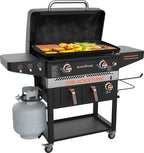 Blackstone 1962 Air Fryer Combo & Two Burners Stainless Steel Gas Hood, Wheels, Two Side Shelf – Heavy Duty Outdoor Griddle Station for Backyard, Patio, 28 inch Black - image 1