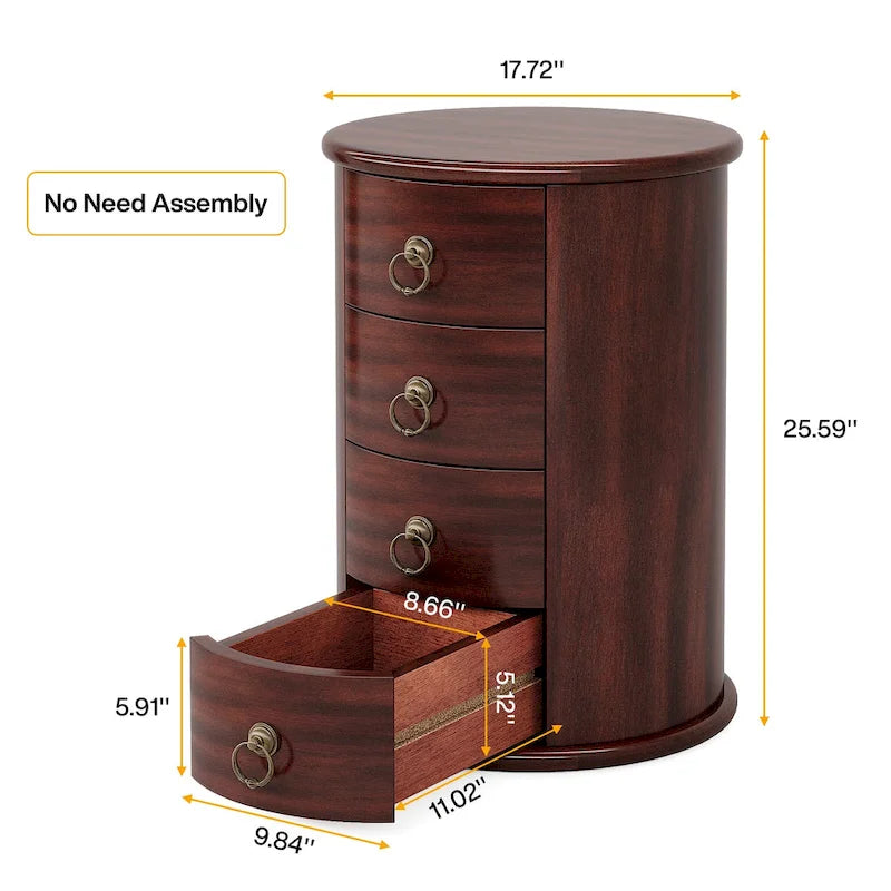 No Assembly Solid Wood End Table, Vintage Round Side Drawers Table - image 6