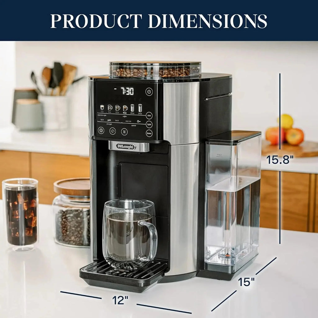 De'Longhi TrueBrew Drip Coffee Maker with Built-in Grinder, Programmable, 6 Brew Sizes, 5 Styles, Stainless Steel, Silver Black - image 6