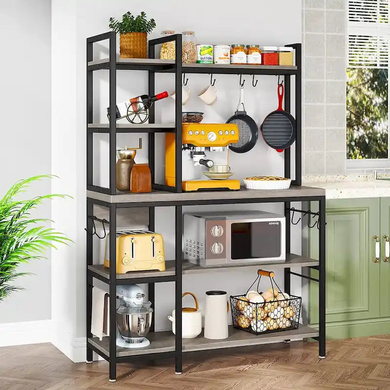 43-Inch Kitchen Bakers Rack with Microwave Stand - 5-Tier Utility Storage Shelf and 10 Hooks for Kitchen and Living Room - image 20