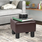 Square Footrest Stool with Upholstered Seat and Wooden Legs - image 10