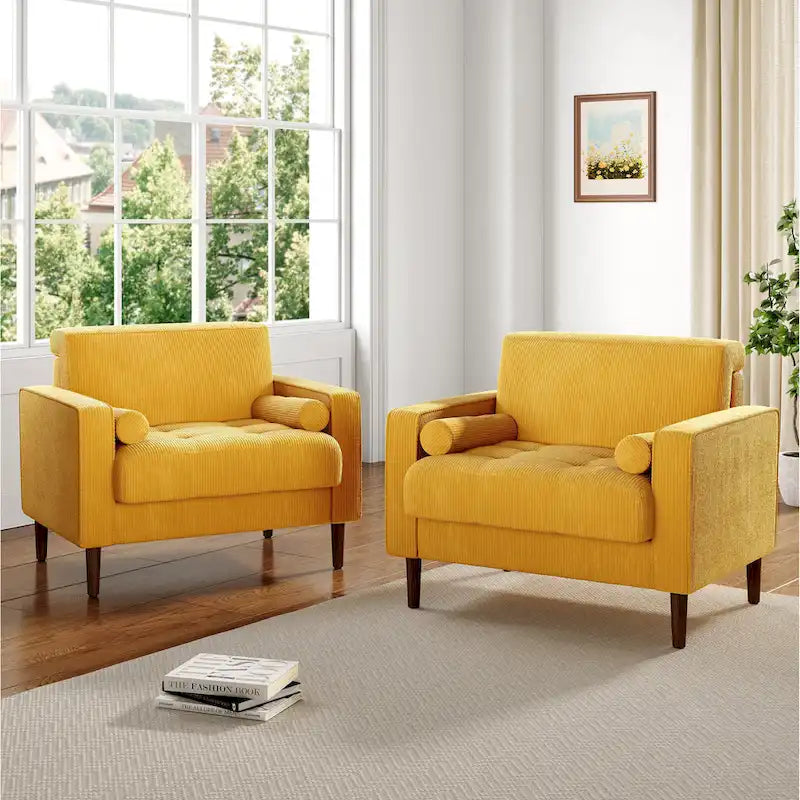 Set of 2 Modern Wide Armchairs in Corduroy - Accent Chairs - image 5