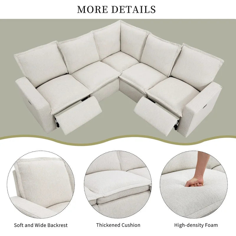 Linen Upholstered Power Recliner L-Shaped Sectional Sofa with USB Port - Soft Home Theater Seating for Living Room - image 7