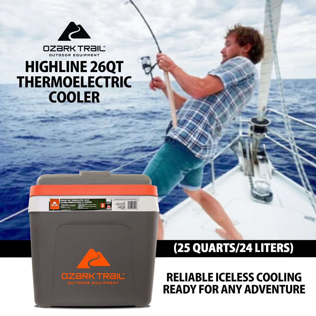 Ozark Trail 26QT electric Cooler 12V Portable Travel Beach Camping Picnic Insulated Cooler 30 Cans Iceless 24L, Grey - image 9