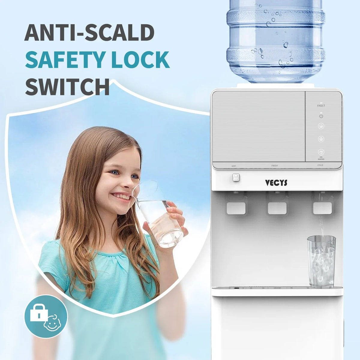 VECYS 3 5 gal Water Dispenser with Ice Maker, 27LBS Daily Ice & Child Lock - image 12