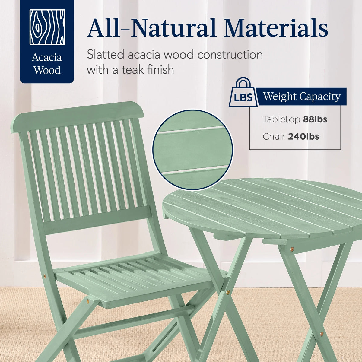 Best Choice Products 3-Piece Acacia Wood Bistro Set, Folding Patio Furniture w/ 2 Chairs, Table - Natural - image 26