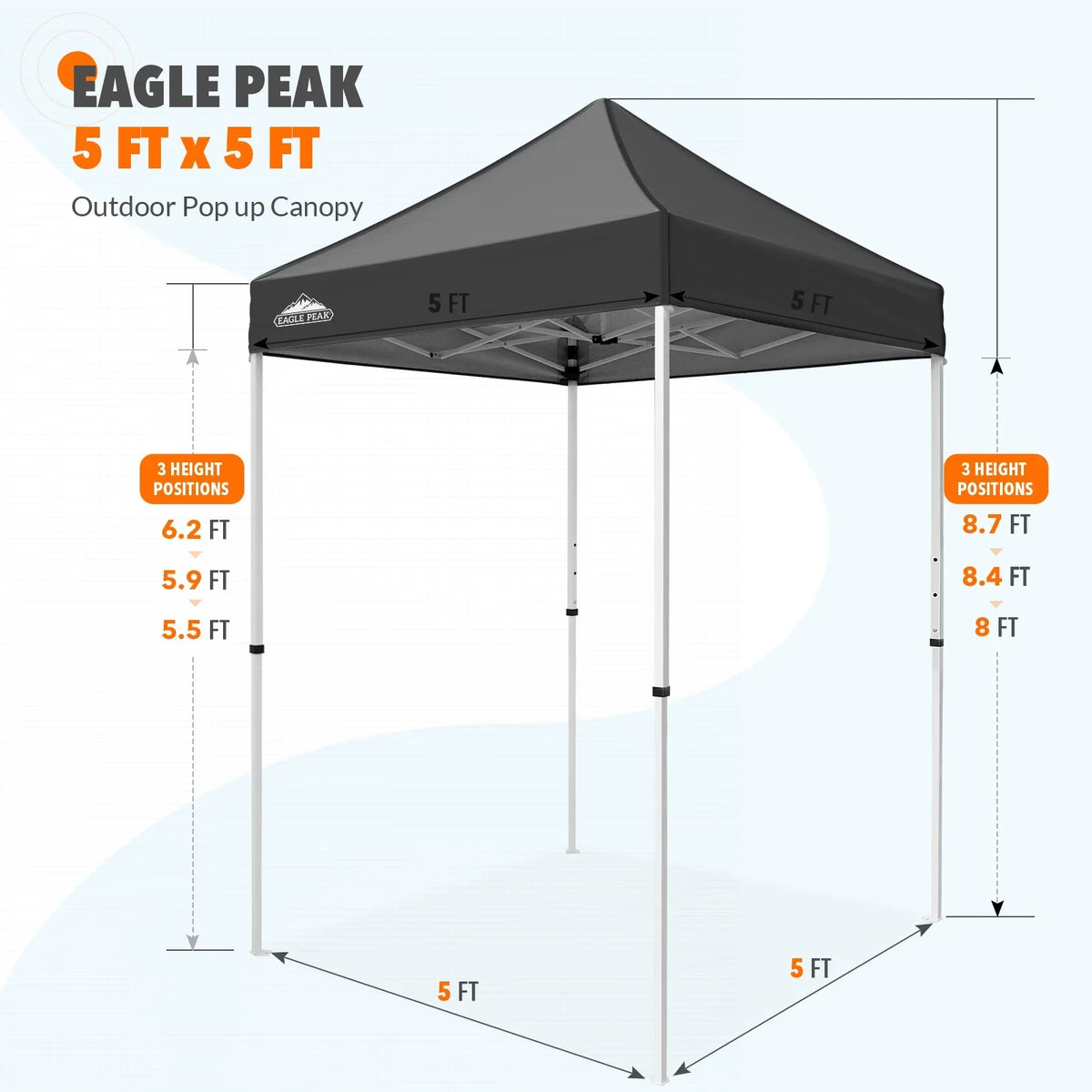 EAGLE PEAK 5x5 Pop up Canopy Tent Instant Outdoor Canopy Easy Set - up Straight Leg Folding Shelter（blue） - image 84